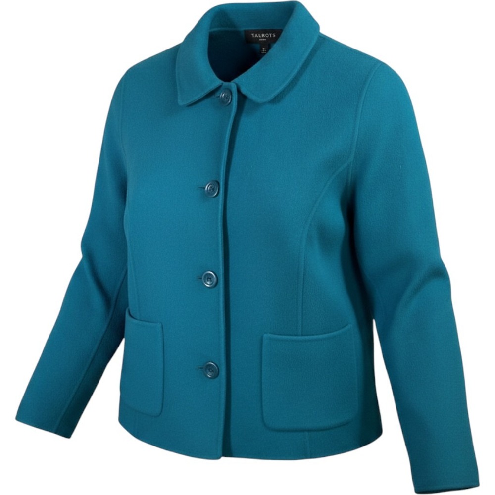 Talbots Jacket Women 12P Teal Blue Wool Blend Career Office Preppy